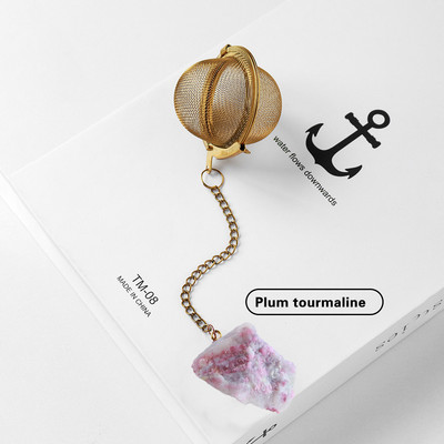 1PC Естествен кристал, необработен камък 304 злато от неръждаема стомана, филтър за чай, розов кварц, декорация, занаяти, лечебни рейки, подаръци, занаяти