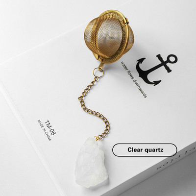 1PC Естествен кристал, необработен камък 304 злато от неръждаема стомана, филтър за чай, розов кварц, декорация, занаяти, лечебни рейки, подаръци, занаяти