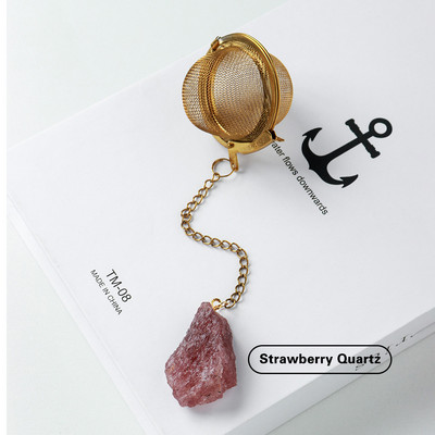 1PC Естествен кристал, необработен камък 304 злато от неръждаема стомана, филтър за чай, розов кварц, декорация, занаяти, лечебни рейки, подаръци, занаяти