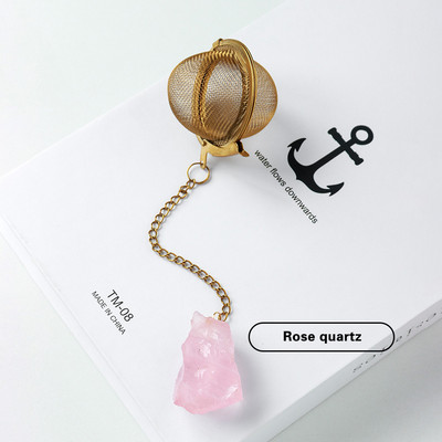 1PC Естествен кристал, необработен камък 304 злато от неръждаема стомана, филтър за чай, розов кварц, декорация, занаяти, лечебни рейки, подаръци, занаяти