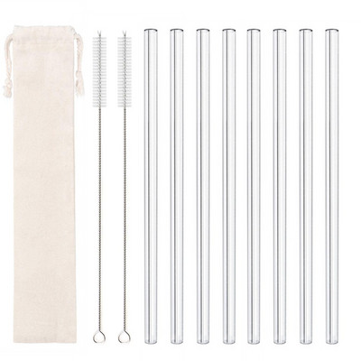 20 cm stiklinis kokteilio šiaudelis, daugkartinio naudojimo skaidrūs gėrimo šiaudeliai kokteilių kokteiliams, aplinkai nekenksmingi gėrimų šiaudeliai