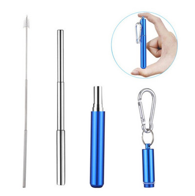 Atkārtoti lietojami nerūsējošā tērauda salmiņi ar alumīnija atslēgu piekariņu korpusa tīrīšanas birsti Saliekama teleskopiska pārnēsājama dzeršana