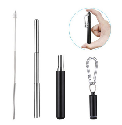 Atkārtoti lietojami nerūsējošā tērauda salmiņi ar alumīnija atslēgu piekariņu korpusa tīrīšanas birsti Saliekama teleskopiska pārnēsājama dzeršana