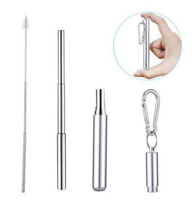 Atkārtoti lietojami nerūsējošā tērauda salmiņi ar alumīnija atslēgu piekariņu korpusa tīrīšanas birsti Saliekama teleskopiska pārnēsājama dzeršana