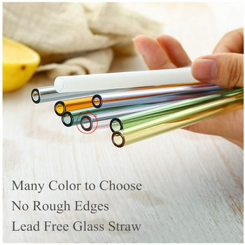 8 цвята Стъклени сламки за многократна употреба Екологична високо боросиликатна стъклена сламка за смути млечни шейкове Напитки Бар аксесоари