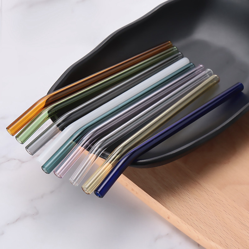 8 krāsu atkārtoti lietojami dzeramā stikla salmiņi, videi draudzīgi augsta borosilikāta stikla salmiņi piena kokteiļu kokteiļiem, dzērienu bāra aksesuāri