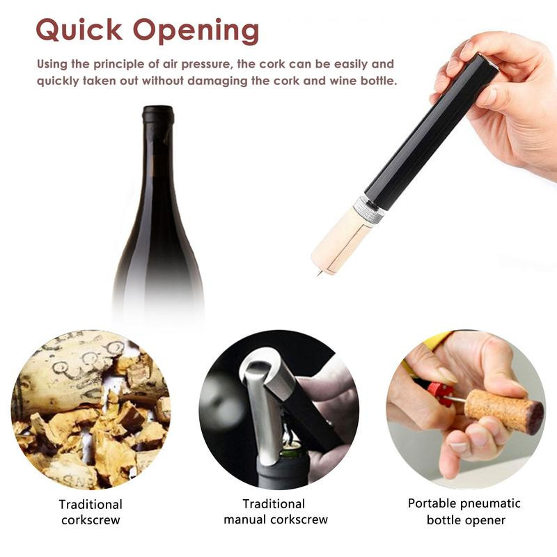 Въздушна помпа Отварачка за бутилки вино Отварачки за шампанско Пневматичен тирбушон Безопасен щифт от неръждаема стомана Инструмент за премахване на тапа Кухненски бар инструмент