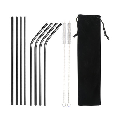 Varavīksnes krāsas atkārtoti lietojamu metāla salmiņu komplekts ar tīrīšanas otu 304 nerūsējošā tērauda dzeramo salmu pienu dzērienu bāra piederumu ballītei