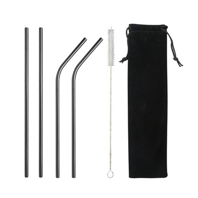 Varavīksnes krāsas atkārtoti lietojamu metāla salmiņu komplekts ar tīrīšanas otu 304 nerūsējošā tērauda dzeramo salmu pienu dzērienu bāra piederumu ballītei