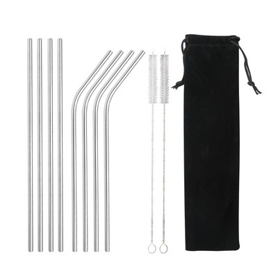 Varavīksnes krāsas atkārtoti lietojamu metāla salmiņu komplekts ar tīrīšanas otu 304 nerūsējošā tērauda dzeramo salmu pienu dzērienu bāra piederumu ballītei