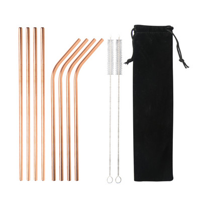 Varavīksnes krāsas atkārtoti lietojamu metāla salmiņu komplekts ar tīrīšanas otu 304 nerūsējošā tērauda dzeramo salmu pienu dzērienu bāra piederumu ballītei