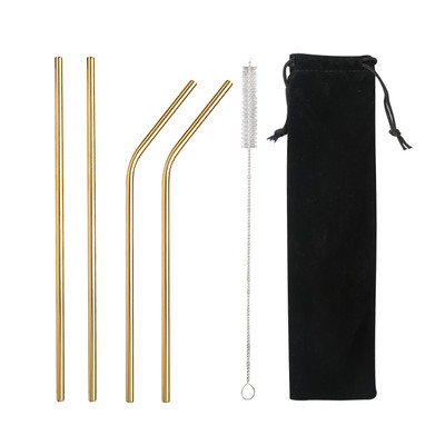 Varavīksnes krāsas atkārtoti lietojamu metāla salmiņu komplekts ar tīrīšanas otu 304 nerūsējošā tērauda dzeramo salmu pienu dzērienu bāra piederumu ballītei