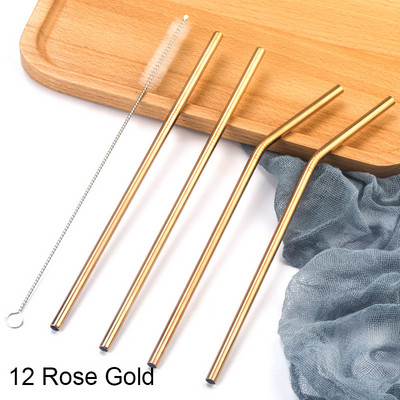 Цветни сламки от неръждаема стомана 304 Право извита метална сламка за многократна употреба с комплект четки за почистване Аксесоар за парти бар