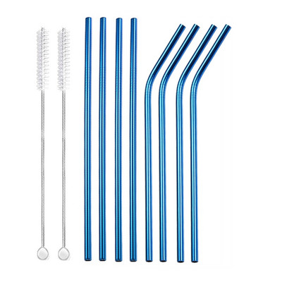 8 gabali videi draudzīgi atkārtoti lietojami dzeršanas salmiņi ar tīrīšanas sukām 8,5 collu 304 nerūsējošā tērauda salmiņi bāra kokteiļu metāla salmiņiem