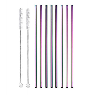 8 gabali videi draudzīgi atkārtoti lietojami dzeršanas salmiņi ar tīrīšanas sukām 8,5 collu 304 nerūsējošā tērauda salmiņi bāra kokteiļu metāla salmiņiem