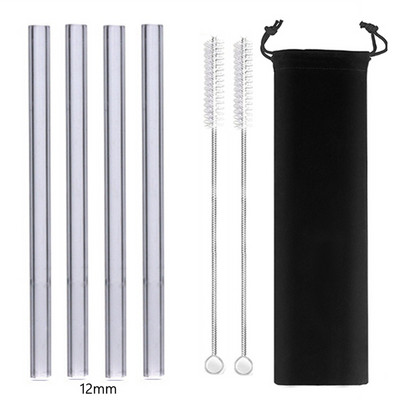 4 vnt 12 mm pločio stiklo šiaudeliai Boba Bubble arbatai Daugkartiniai geriamieji šiaudeliai Smoothie šiaudeliai pieno kokteilių barui Ekologiški šiaudeliai