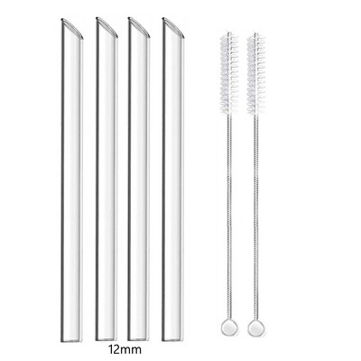 4 vnt 12 mm pločio stiklo šiaudeliai Boba Bubble arbatai Daugkartiniai geriamieji šiaudeliai Smoothie šiaudeliai pieno kokteilių barui Ekologiški šiaudeliai