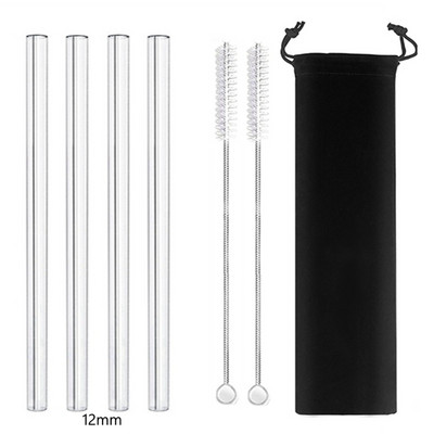 4 vnt 12 mm pločio stiklo šiaudeliai Boba Bubble arbatai Daugkartiniai geriamieji šiaudeliai Smoothie šiaudeliai pieno kokteilių barui Ekologiški šiaudeliai