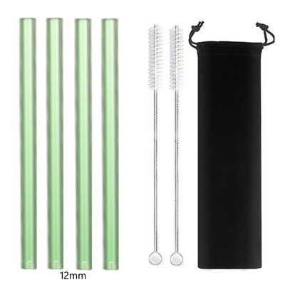 4 vnt 12 mm pločio stiklo šiaudeliai Boba Bubble arbatai Daugkartiniai geriamieji šiaudeliai Smoothie šiaudeliai pieno kokteilių barui Ekologiški šiaudeliai