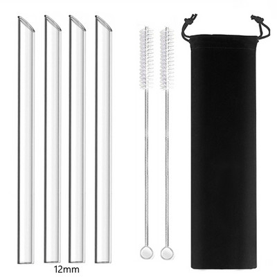 4 vnt 12 mm pločio stiklo šiaudeliai Boba Bubble arbatai Daugkartiniai geriamieji šiaudeliai Smoothie šiaudeliai pieno kokteilių barui Ekologiški šiaudeliai