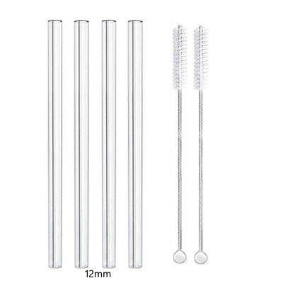 4 vnt 12 mm pločio stiklo šiaudeliai Boba Bubble arbatai Daugkartiniai geriamieji šiaudeliai Smoothie šiaudeliai pieno kokteilių barui Ekologiški šiaudeliai
