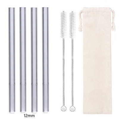 4 vnt 12 mm pločio stiklo šiaudeliai Boba Bubble arbatai Daugkartiniai geriamieji šiaudeliai Smoothie šiaudeliai pieno kokteilių barui Ekologiški šiaudeliai