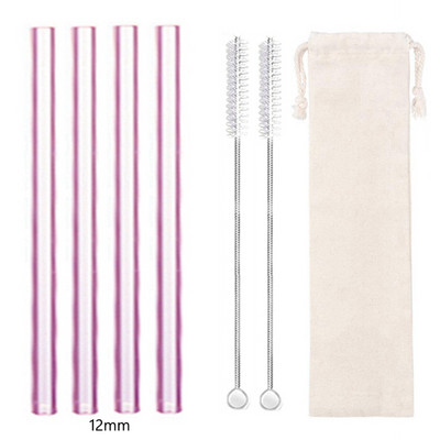 4 vnt 12 mm pločio stiklo šiaudeliai Boba Bubble arbatai Daugkartiniai geriamieji šiaudeliai Smoothie šiaudeliai pieno kokteilių barui Ekologiški šiaudeliai