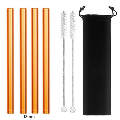 4 vnt 12 mm pločio stiklo šiaudeliai Boba Bubble arbatai Daugkartiniai geriamieji šiaudeliai Smoothie šiaudeliai pieno kokteilių barui Ekologiški šiaudeliai