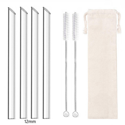 4 vnt 12 mm pločio stiklo šiaudeliai Boba Bubble arbatai Daugkartiniai geriamieji šiaudeliai Smoothie šiaudeliai pieno kokteilių barui Ekologiški šiaudeliai