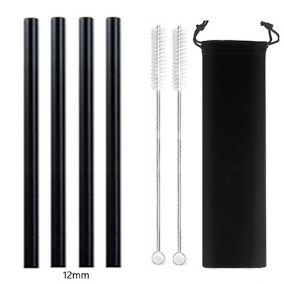 4 vnt 12 mm pločio stiklo šiaudeliai Boba Bubble arbatai Daugkartiniai geriamieji šiaudeliai Smoothie šiaudeliai pieno kokteilių barui Ekologiški šiaudeliai