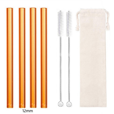 4 vnt 12 mm pločio stiklo šiaudeliai Boba Bubble arbatai Daugkartiniai geriamieji šiaudeliai Smoothie šiaudeliai pieno kokteilių barui Ekologiški šiaudeliai