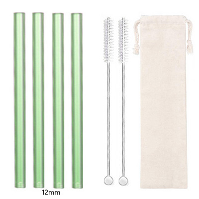 4 vnt 12 mm pločio stiklo šiaudeliai Boba Bubble arbatai Daugkartiniai geriamieji šiaudeliai Smoothie šiaudeliai pieno kokteilių barui Ekologiški šiaudeliai