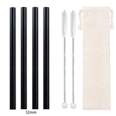 4 vnt 12 mm pločio stiklo šiaudeliai Boba Bubble arbatai Daugkartiniai geriamieji šiaudeliai Smoothie šiaudeliai pieno kokteilių barui Ekologiški šiaudeliai