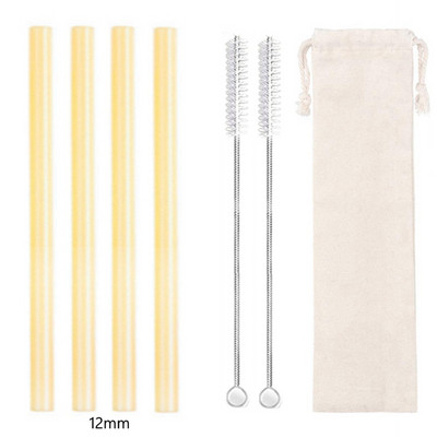 4 vnt 12 mm pločio stiklo šiaudeliai Boba Bubble arbatai Daugkartiniai geriamieji šiaudeliai Smoothie šiaudeliai pieno kokteilių barui Ekologiški šiaudeliai