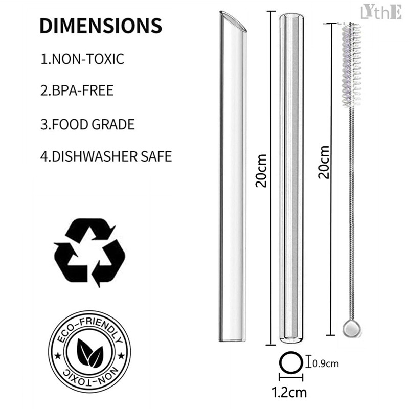 4 vnt 12 mm pločio stiklo šiaudeliai Boba Bubble arbatai Daugkartiniai geriamieji šiaudeliai Smoothie šiaudeliai pieno kokteilių barui Ekologiški šiaudeliai