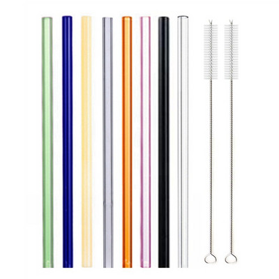 8,5"x8 mm-es újrafelhasználható üvegszívószál-készlet, többszínű üveg egészséges környezetbarát szívószálak koktélturmixhoz