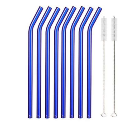 8,5"x8 mm-es újrafelhasználható üvegszívószál-készlet, többszínű üveg egészséges környezetbarát szívószálak koktélturmixhoz