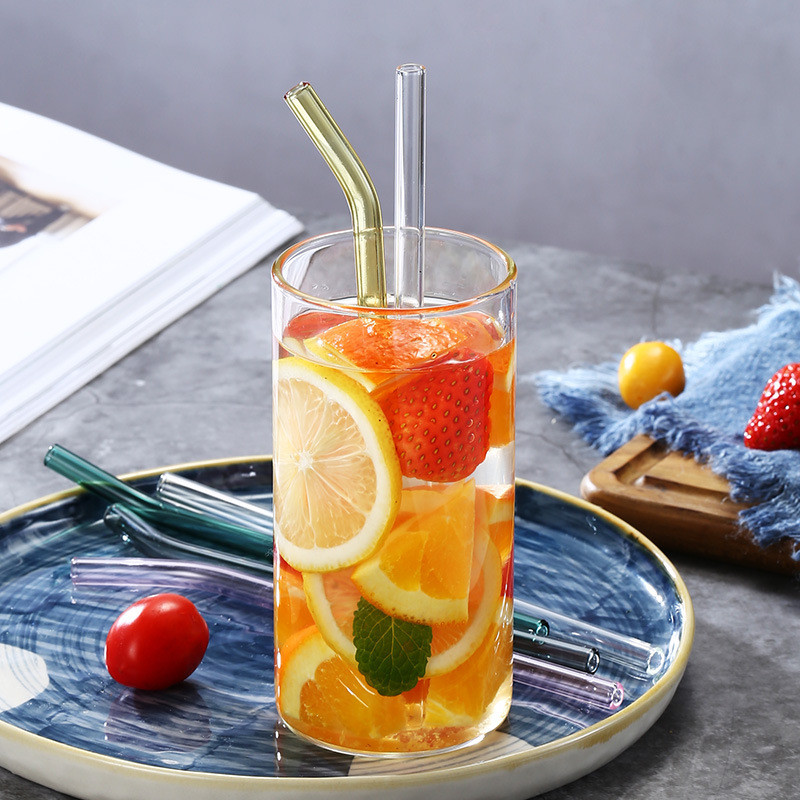 Set de paie reutilizabile din sticlă de 8,5"x8mm, din sticlă multicoloră Paie de băut ecologice sănătoase pentru cocktail smoothie milkshake