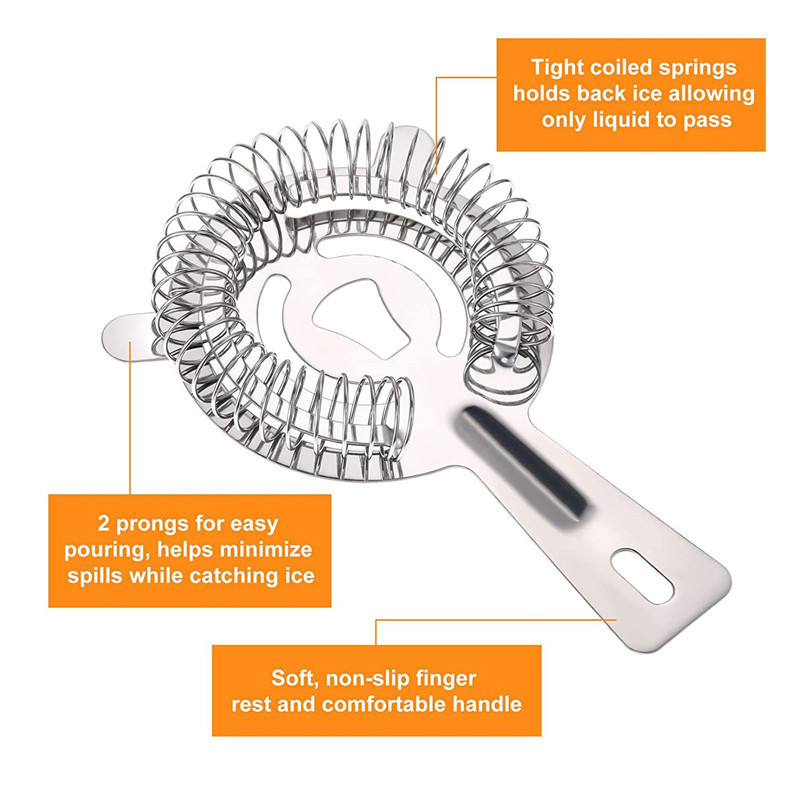 Nerūsējošā tērauda stieņa atsperu kokteiļu sietiņš Bārmenis Julep Vīna dzēriens Ledus kubs Filtra sietiņš Virtuves bārda piederumi