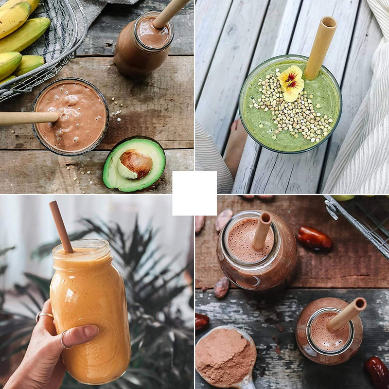 10 buc. paie din bambus natural 20 cm paie reutilizabile de băut cu perie de curățare Paie de cocktail din bambus ecologică Accesoriu pentru bar