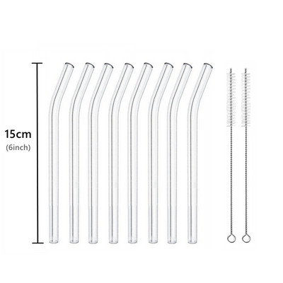 Paie scurte de băut din sticlă de 6 inch și 15 cm 8 buc/set Paie de cocktail reutilizabile ecologice pentru smoothie-uri Milkshake Bar Drinkware