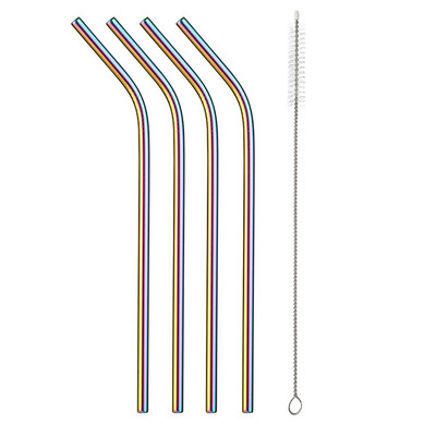 2/4 бр. Метална сламка за многократна употреба Екологична сламка от неръждаема стомана 304 Сламка за пиене на едро с четка за почистване Парти аксесоар