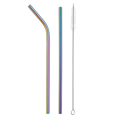 2/4 бр. Метална сламка за многократна употреба Екологична сламка от неръждаема стомана 304 Сламка за пиене на едро с четка за почистване Парти аксесоар