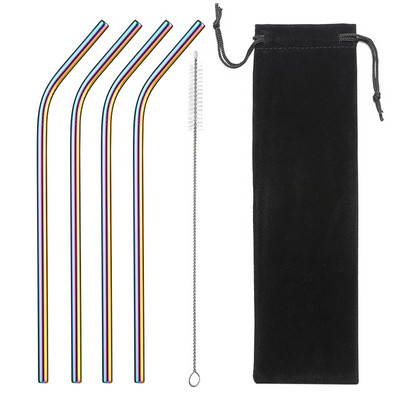 2/4 бр. Метална сламка за многократна употреба Екологична сламка от неръждаема стомана 304 Сламка за пиене на едро с четка за почистване Парти аксесоар