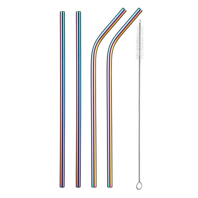 2/4 бр. Метална сламка за многократна употреба Екологична сламка от неръждаема стомана 304 Сламка за пиене на едро с четка за почистване Парти аксесоар