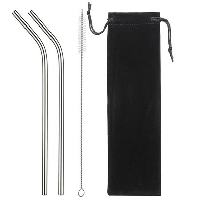 2/4 бр. Метална сламка за многократна употреба Екологична сламка от неръждаема стомана 304 Сламка за пиене на едро с четка за почистване Парти аксесоар