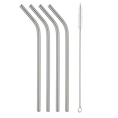 2/4 бр. Метална сламка за многократна употреба Екологична сламка от неръждаема стомана 304 Сламка за пиене на едро с четка за почистване Парти аксесоар