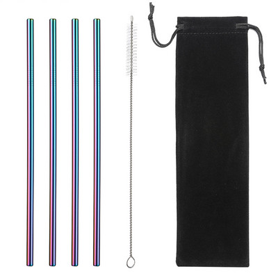 2/4 бр. Метална сламка за многократна употреба Екологична сламка от неръждаема стомана 304 Сламка за пиене на едро с четка за почистване Парти аксесоар