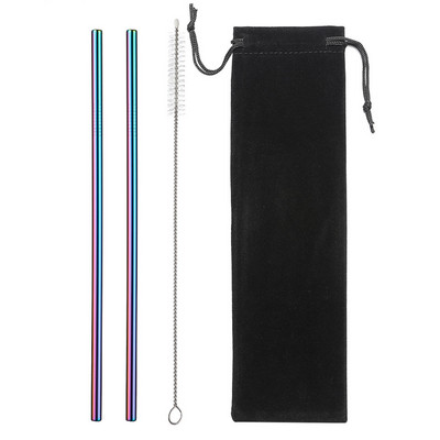 2/4 бр. Метална сламка за многократна употреба Екологична сламка от неръждаема стомана 304 Сламка за пиене на едро с четка за почистване Парти аксесоар