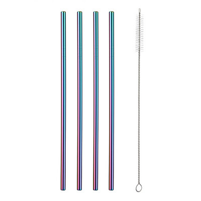2/4 бр. Метална сламка за многократна употреба Екологична сламка от неръждаема стомана 304 Сламка за пиене на едро с четка за почистване Парти аксесоар